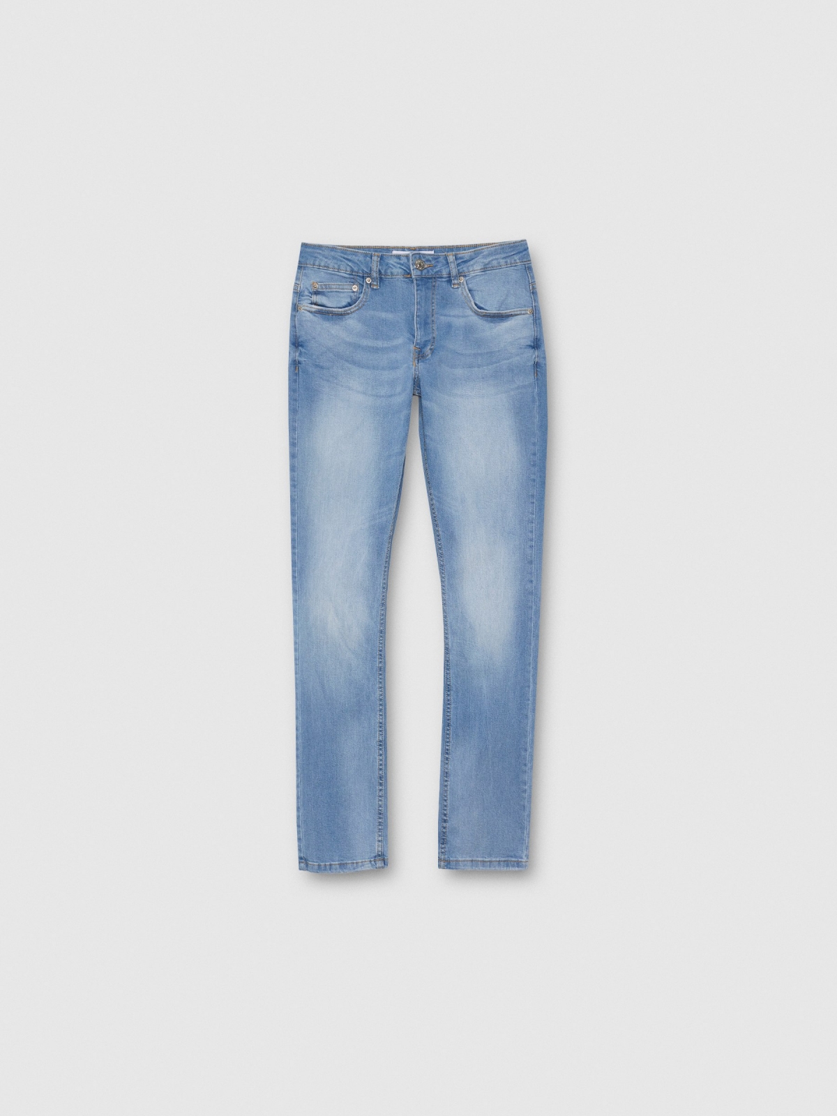  Light blue slim jeans with a worn effect blue front view