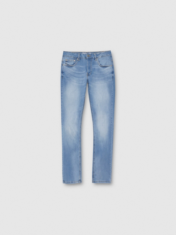  Jeans slim azul claro efeito desgastado azul vista frontal