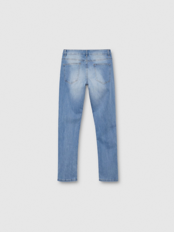 Light blue slim jeans with a worn effect blue back view