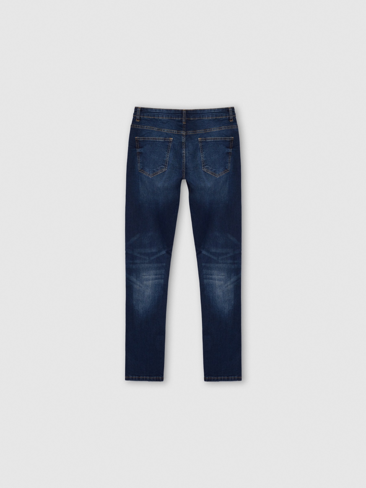 Dark blue slim jeans with stitching blue back view