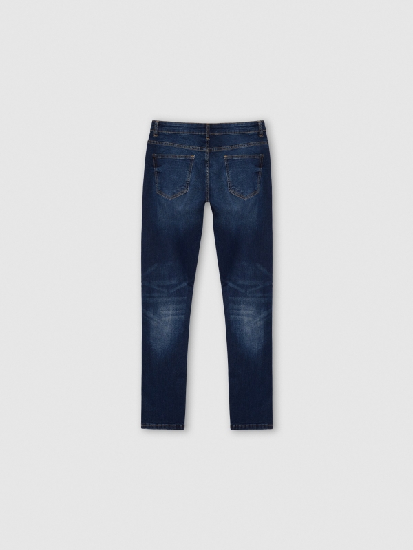 Dark blue slim jeans with stitching blue back view