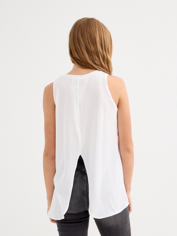 T-shirt with back opening white middle back view