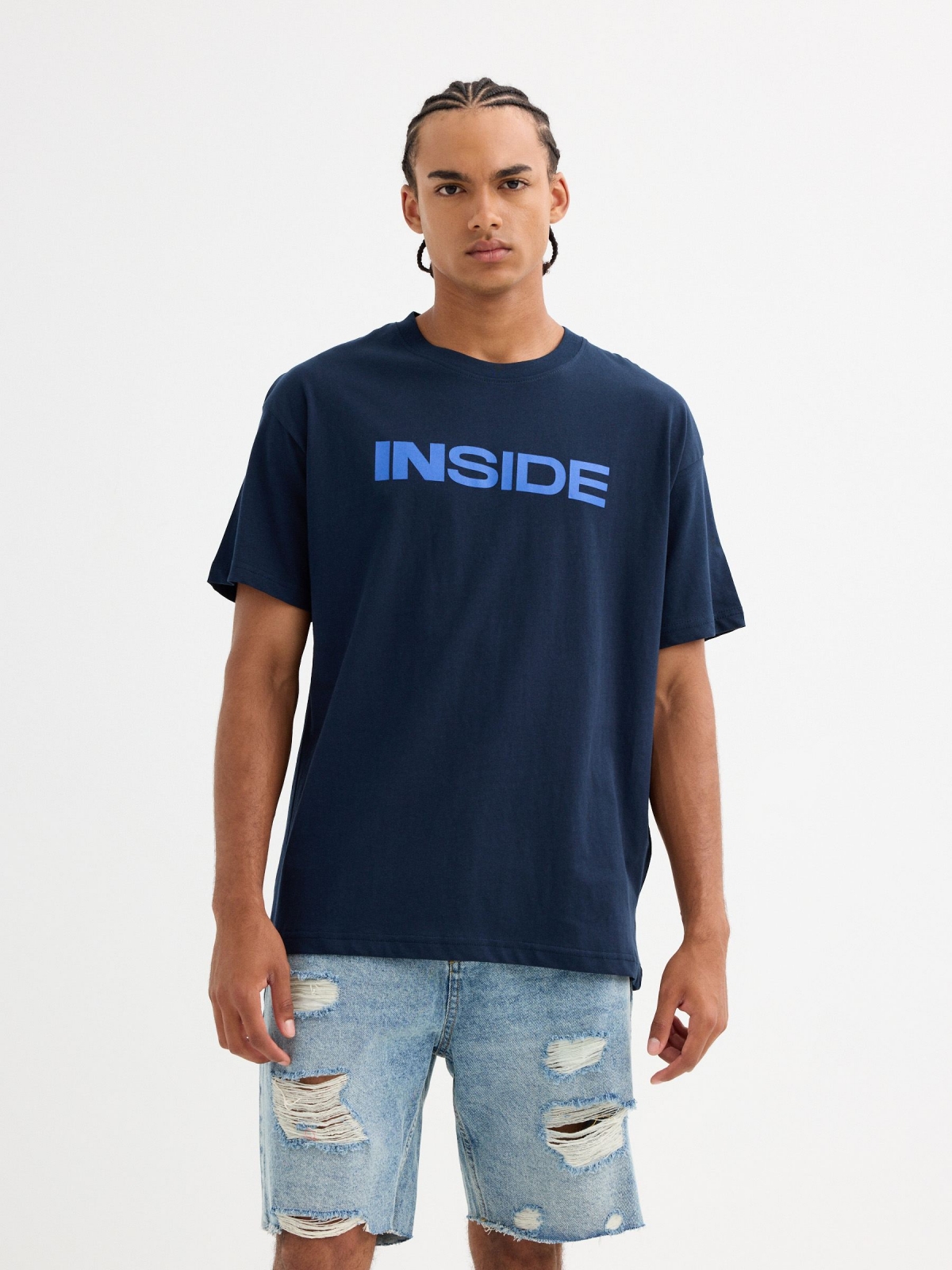 Camiseta logo Inside azul marino vista media frontal
