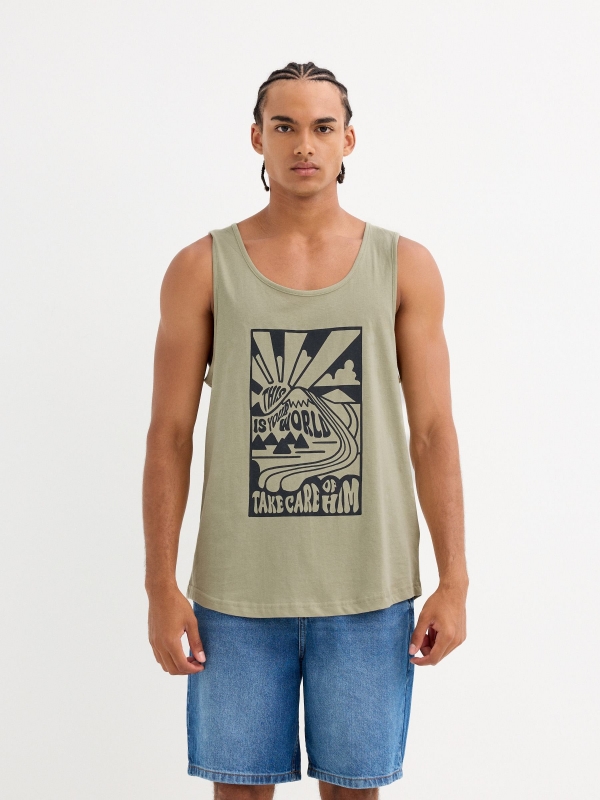 Camiseta tirantes estampado sol verde grisáceo vista media frontal