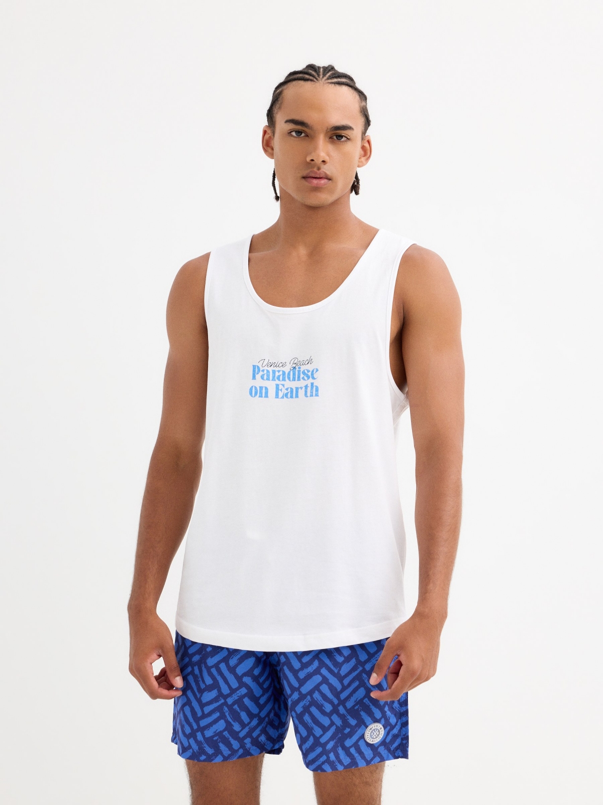 Beach tank top white middle front view