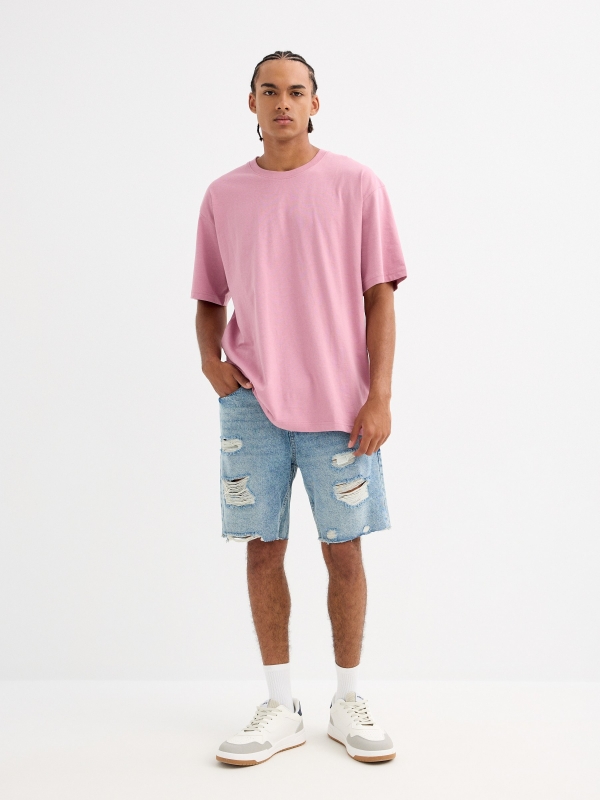 Regular ripped denim bermuda short blue middle front view