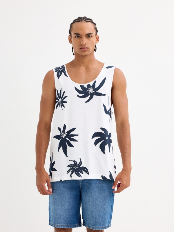 Camiseta de tirantes estampado floral blanco vista media frontal