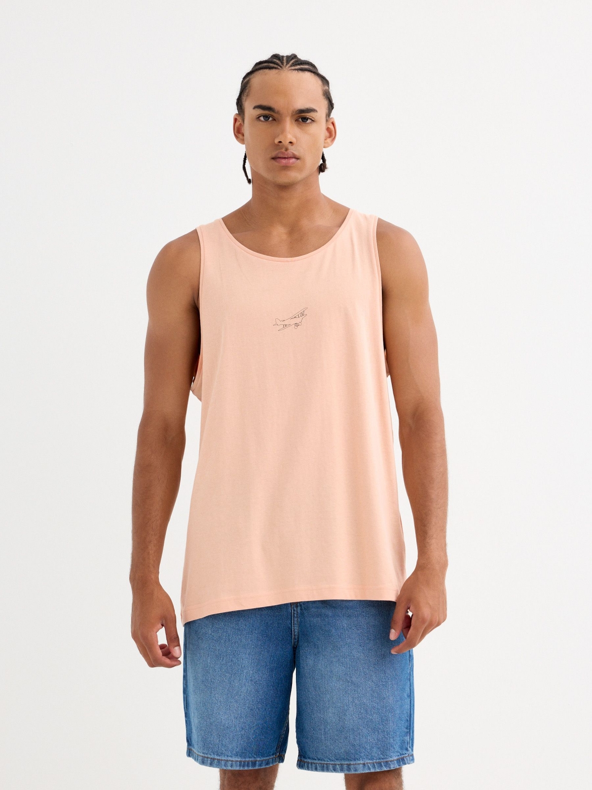 Tank top with airplane print nude pink middle front view