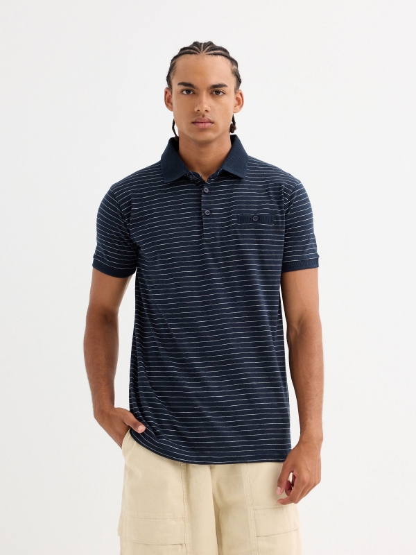 Striped polo navy middle front view