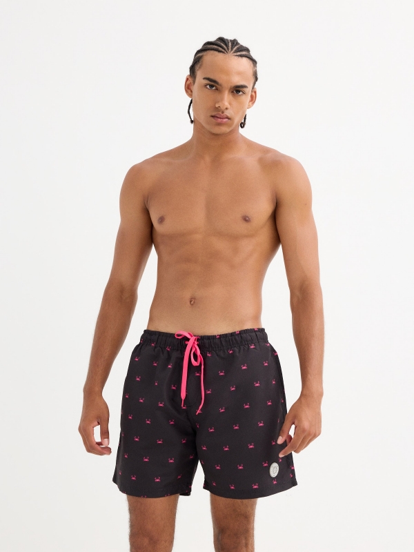 Crab print swimsuit black middle front view