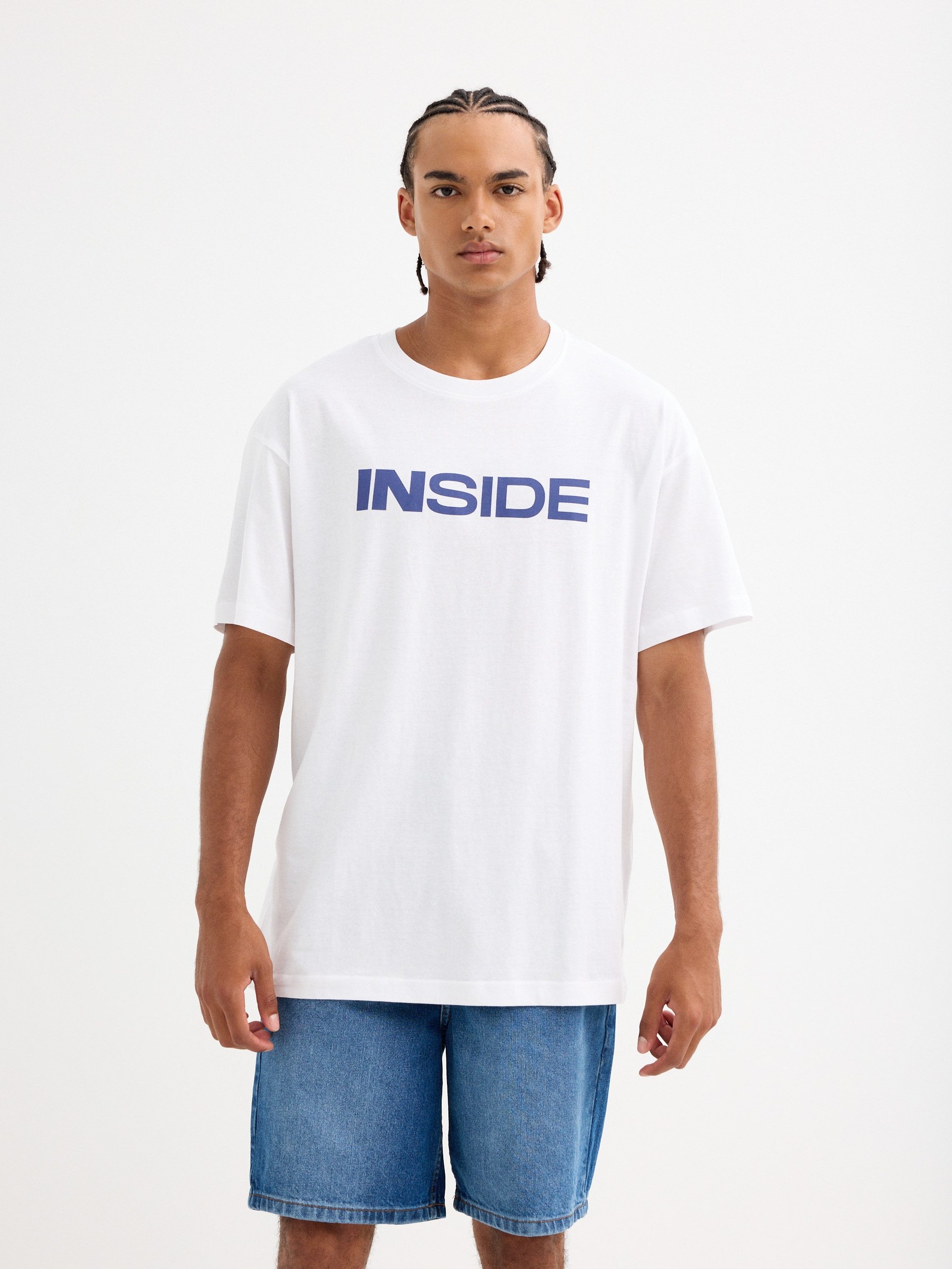 Inside logo t-shirt white middle front view