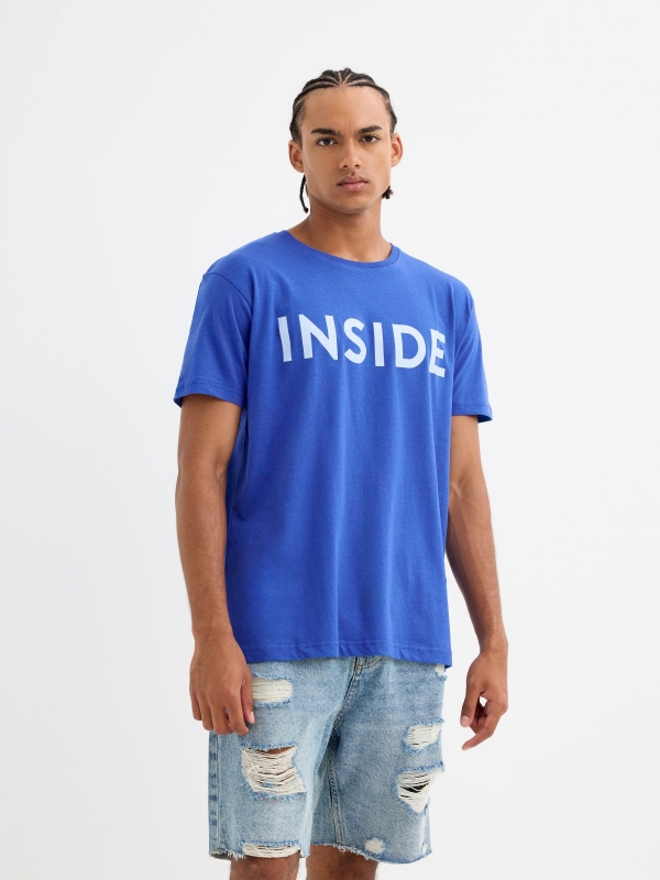 Camiseta básica logo Inside azul eléctrico vista media frontal