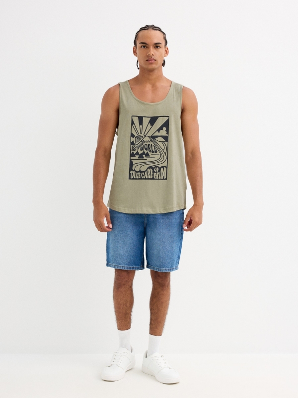 Camiseta tirantes estampado sol verde grisáceo vista general frontal