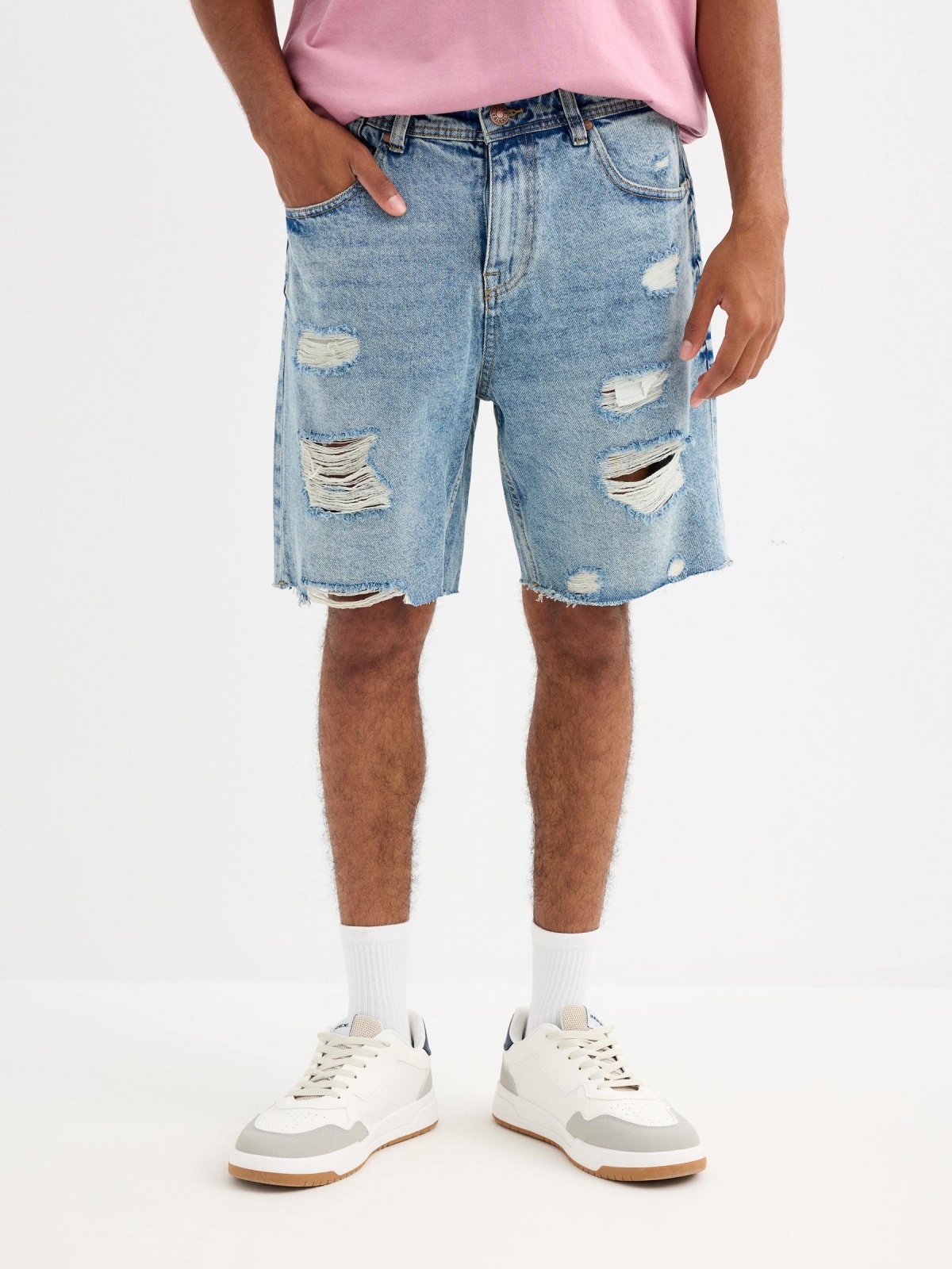 Bermuda denim regular rotos azul vista general frontal