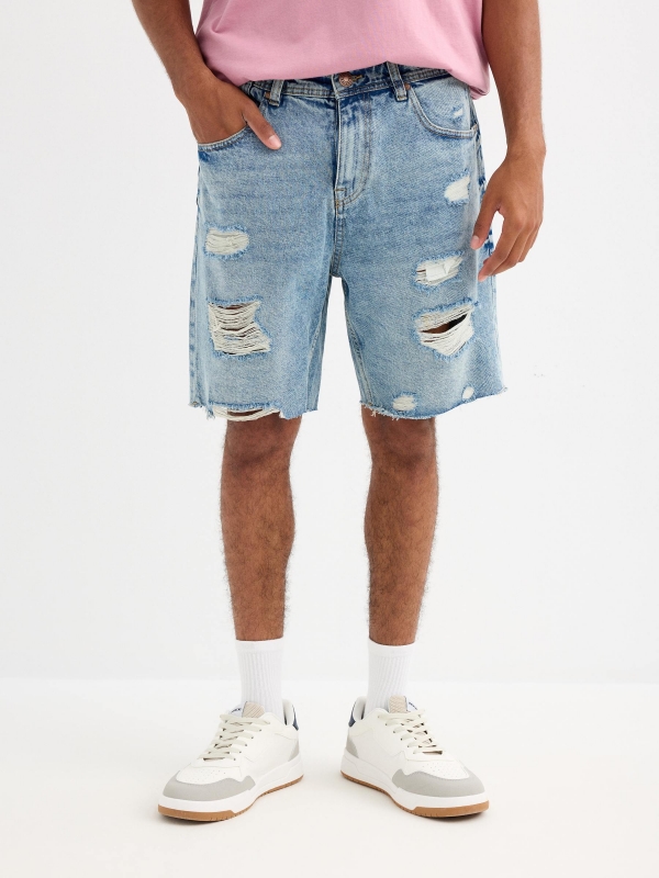 Bermuda denim regular rotos azul vista general frontal