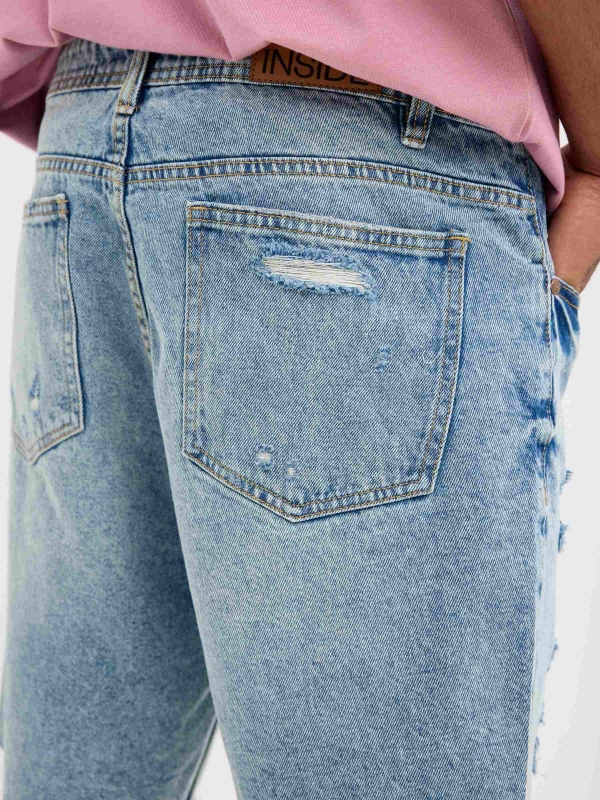 Bermuda denim regular rotos azul vista detalle