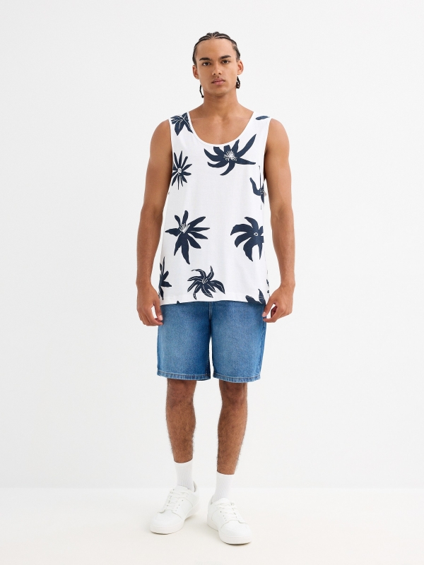 Camiseta de tirantes estampado floral blanco vista general frontal