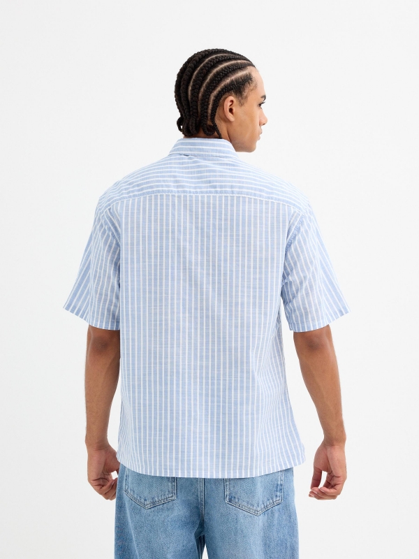 Camisa de rayas algodón azul celeste vista media trasera