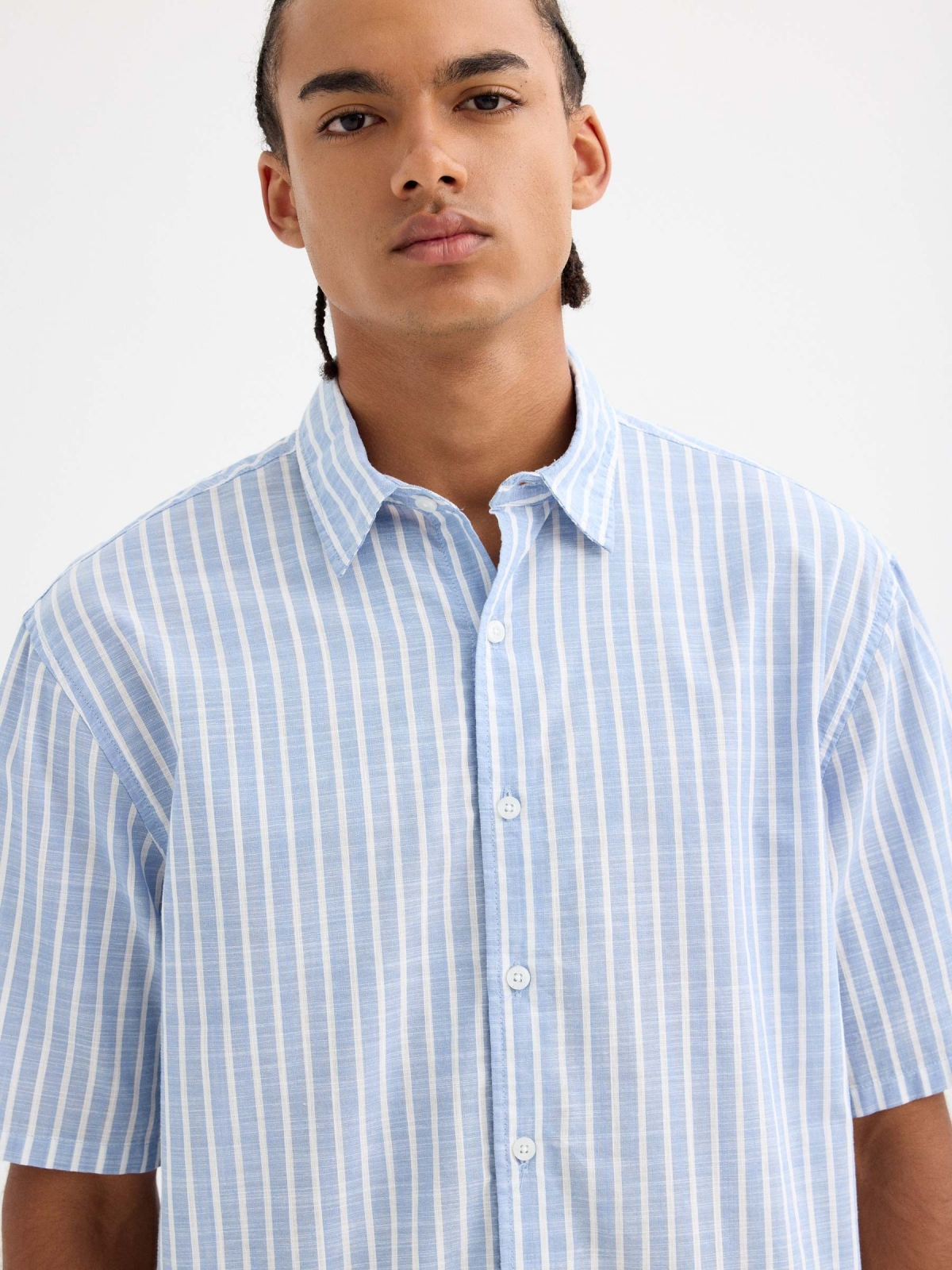 Camisa de rayas algodón azul celeste vista general frontal