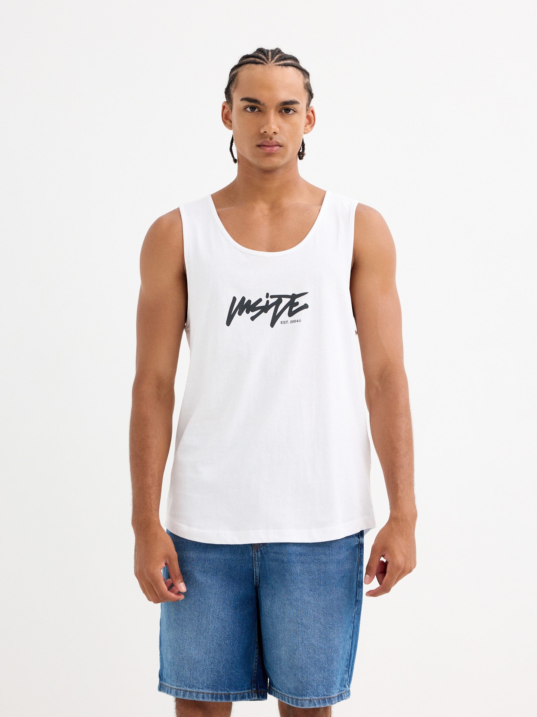 Camiseta tirantes texto Inside blanco vista media frontal