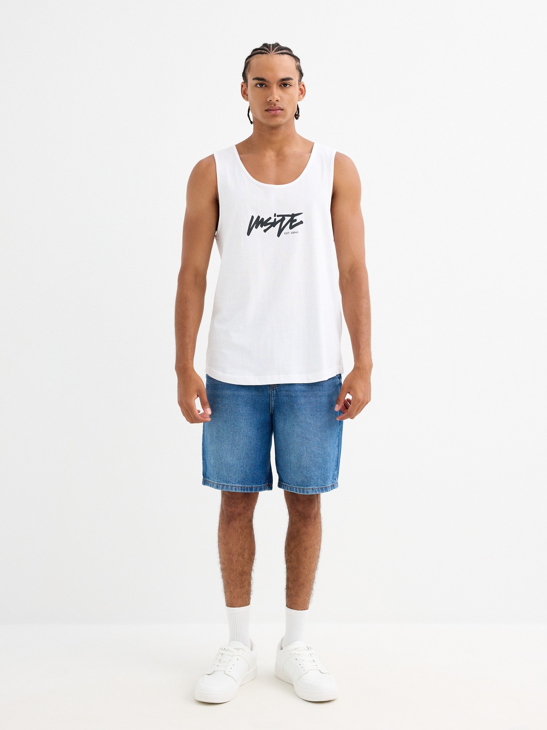 Camiseta tirantes texto Inside blanco vista media frontal