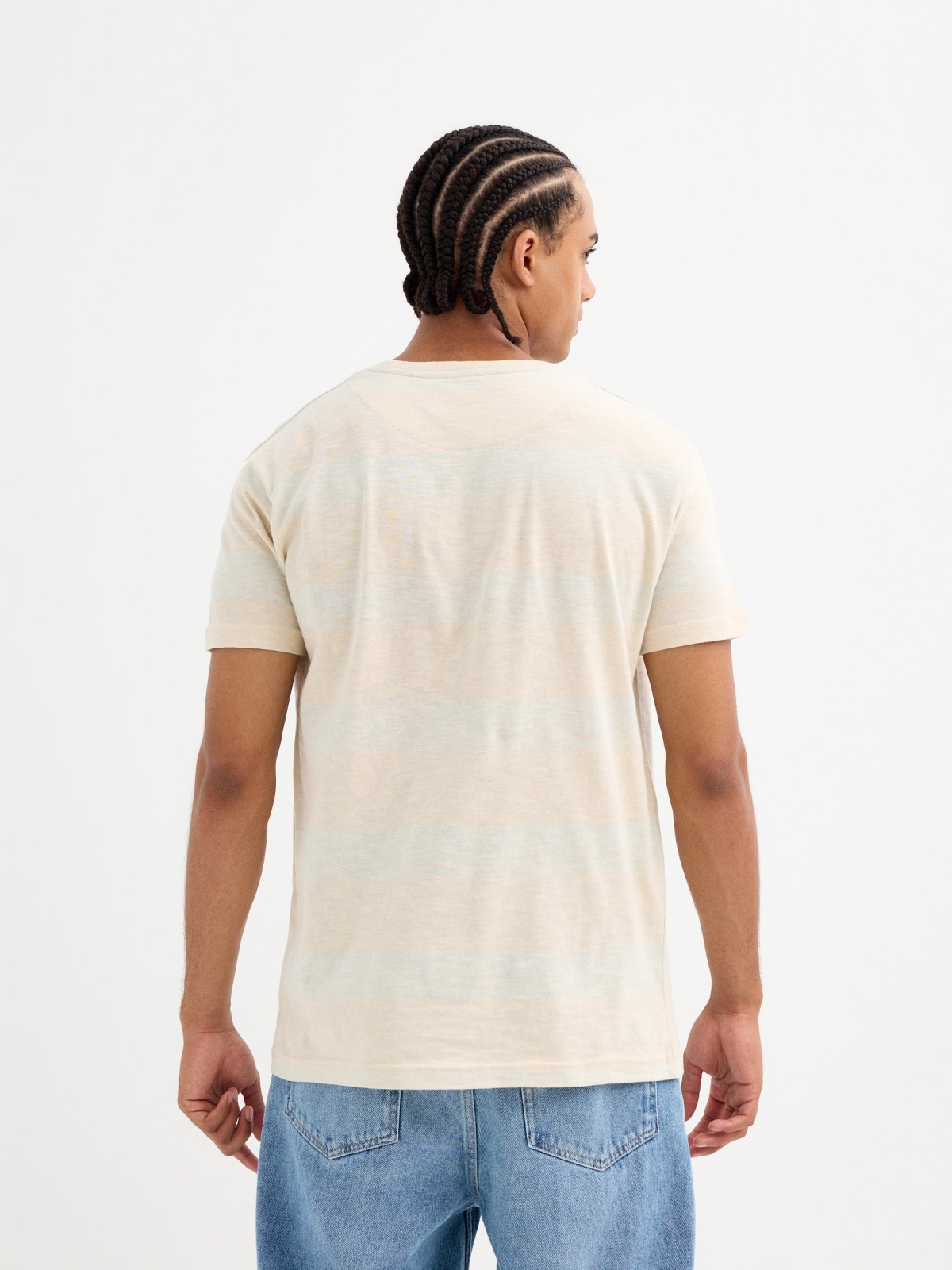 Camiseta manga corta rayas con bolsillo marfil vista media trasera