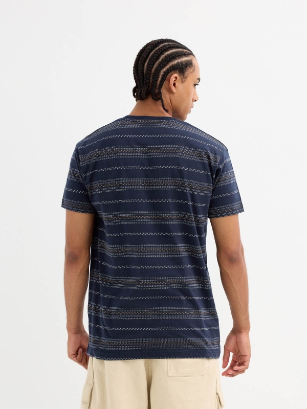Camiseta manga corta rayas azul marino vista media trasera