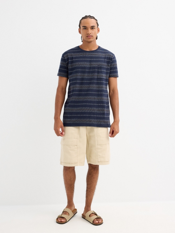 Short sleeve striped t-shirt navy front view