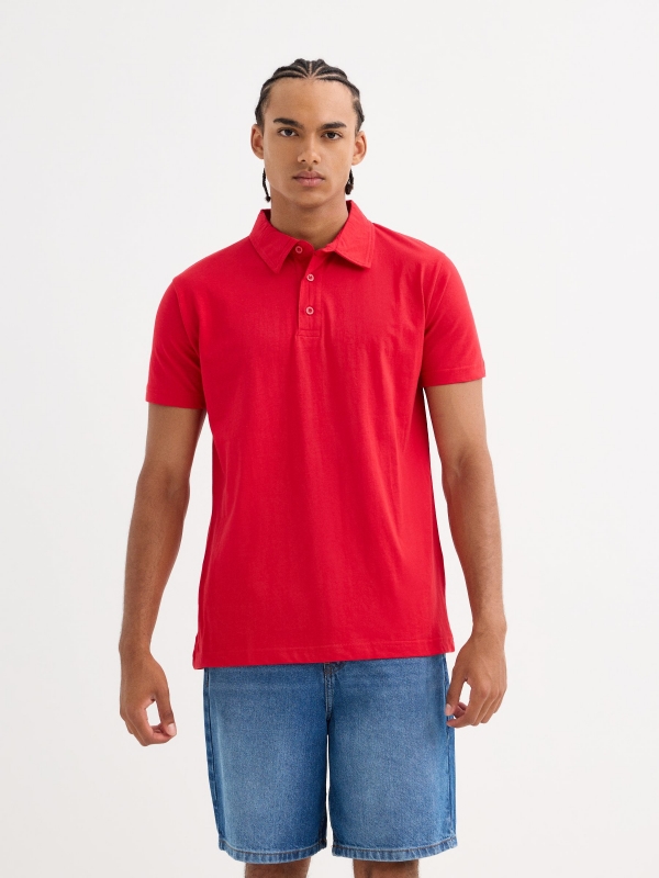 Basic short-sleeved polo shirt red middle front view
