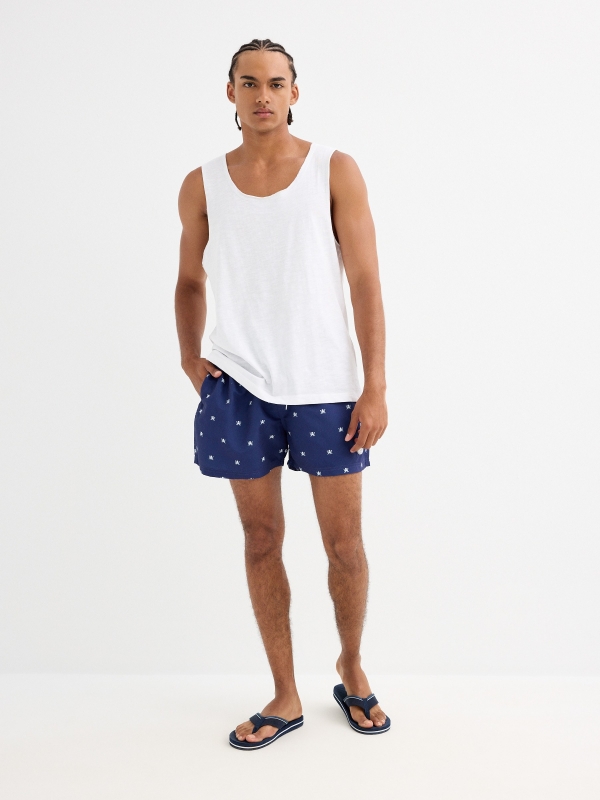 Octopus print swimsuit dark blue front view