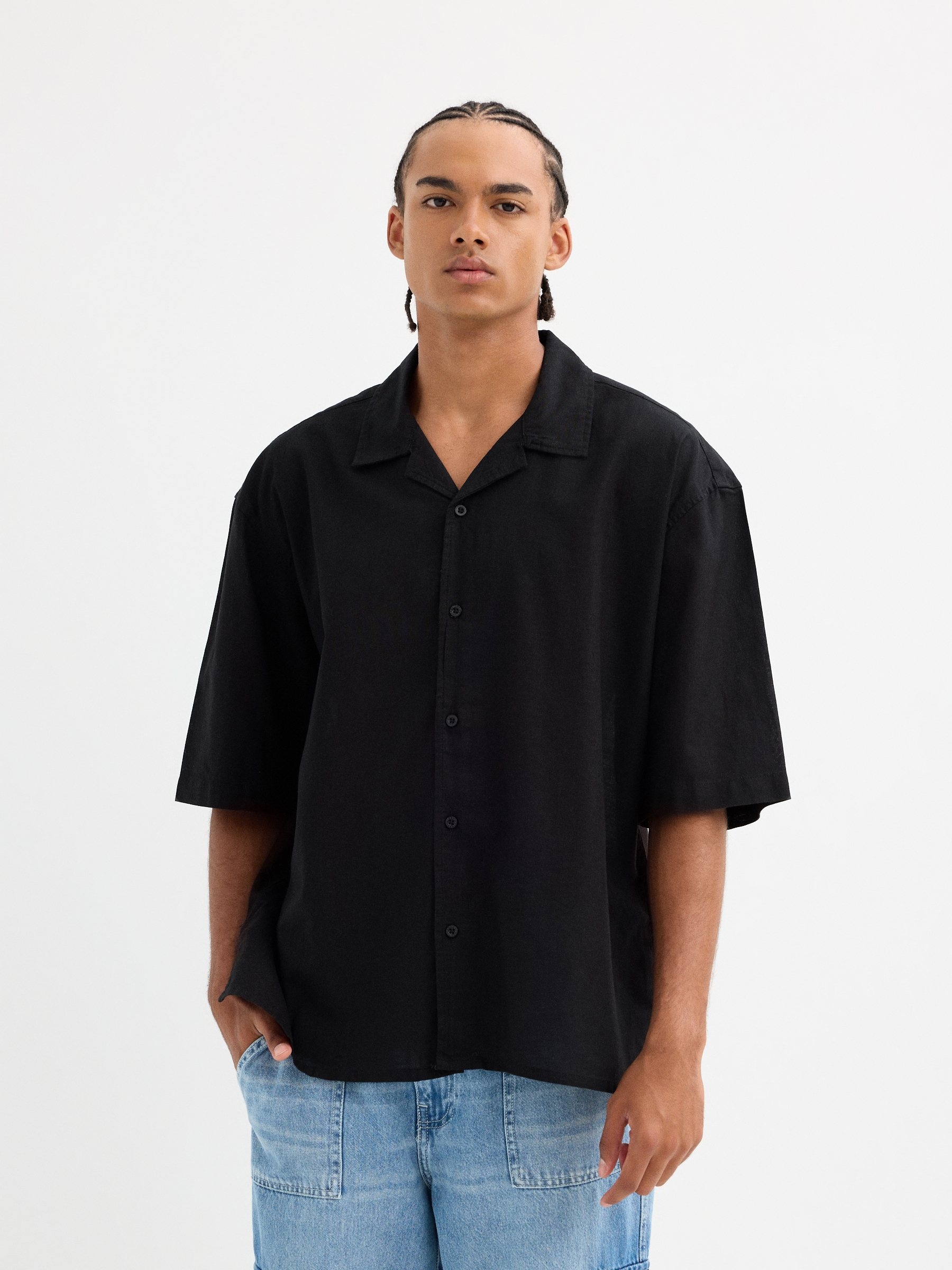 INSIDE Camisa manga corta lisa, Negro, L