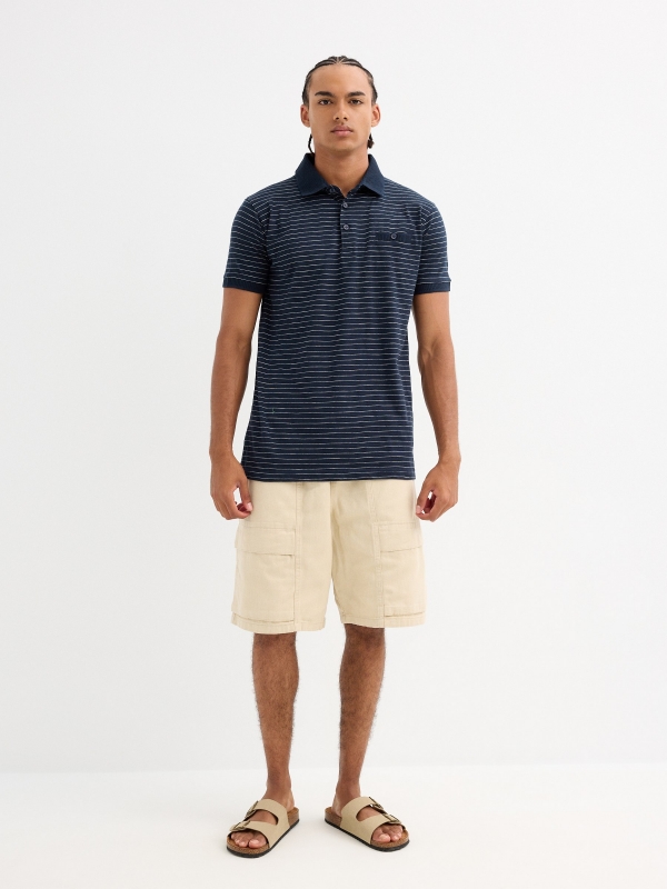 Striped polo navy front view