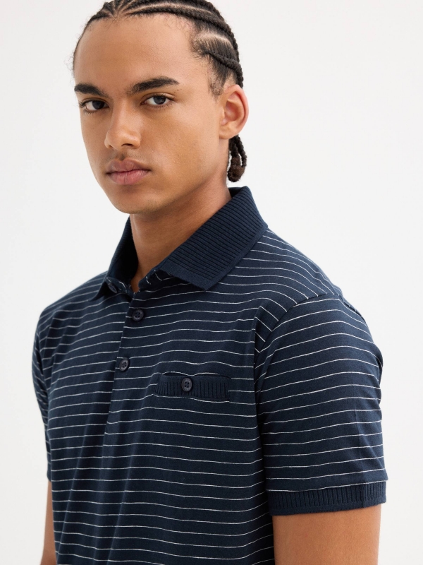 Striped polo navy detail view