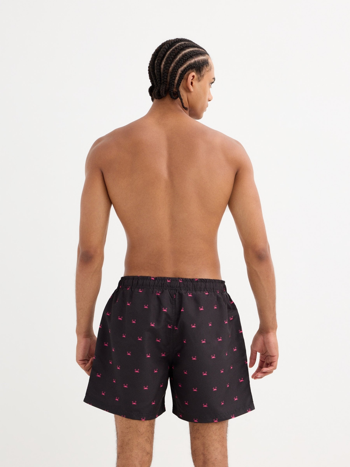 Crab print swimsuit black middle back view