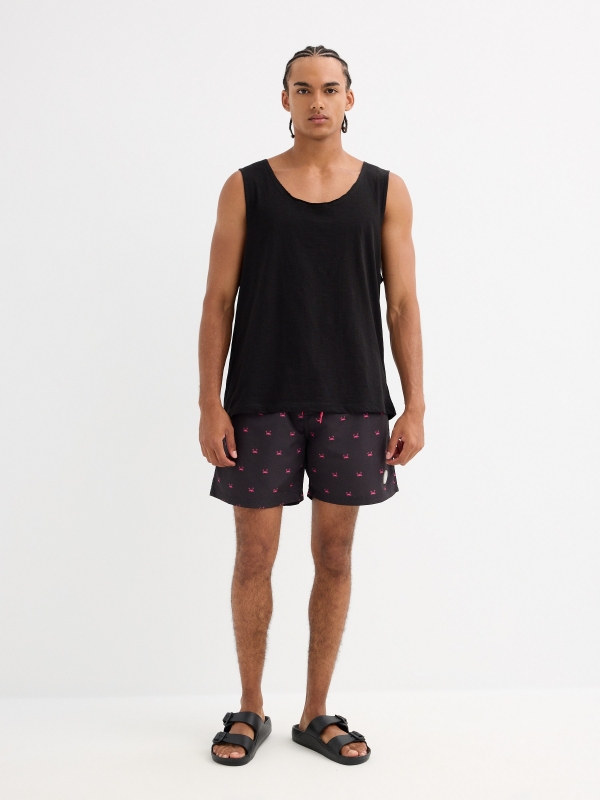 Crab print swimsuit black front view