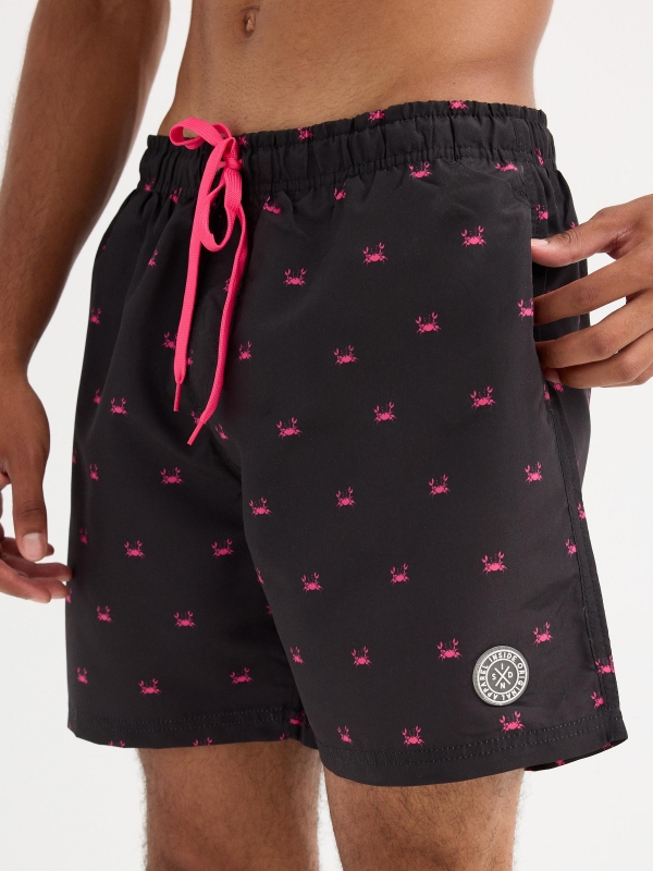 Crab print swimsuit black detail view