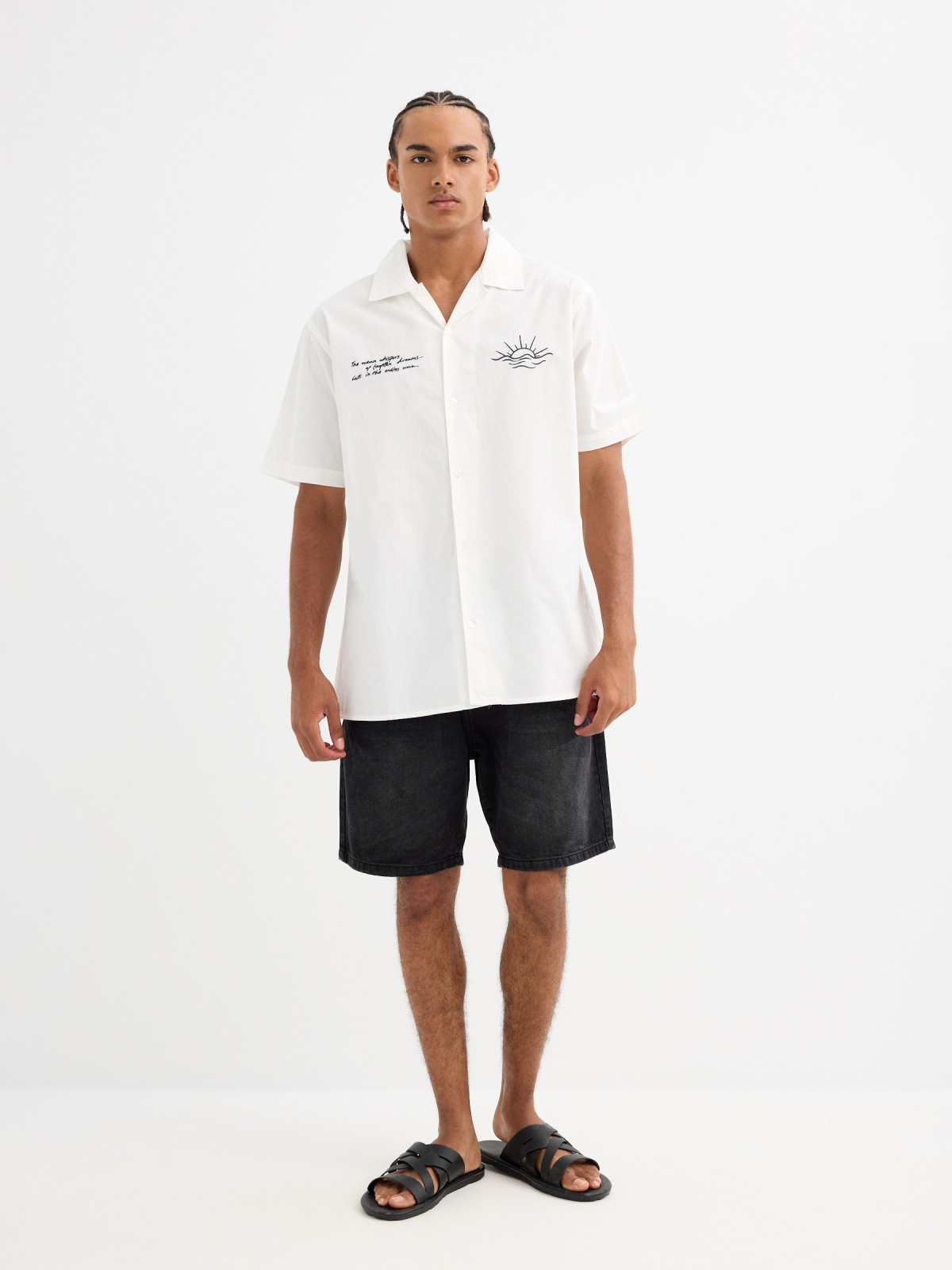 Camisa de manga curta pôr do sol branco vista geral frontal