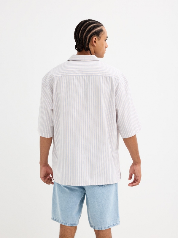 Short-sleeve shirt with two-tone stripes white middle back view