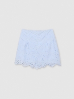 %Pto% High-waisted shorts with embroidery sky blue front view