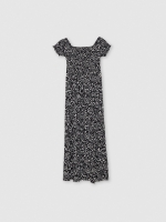 %Pto% Vestido midi estampado apertura negro vista frontal