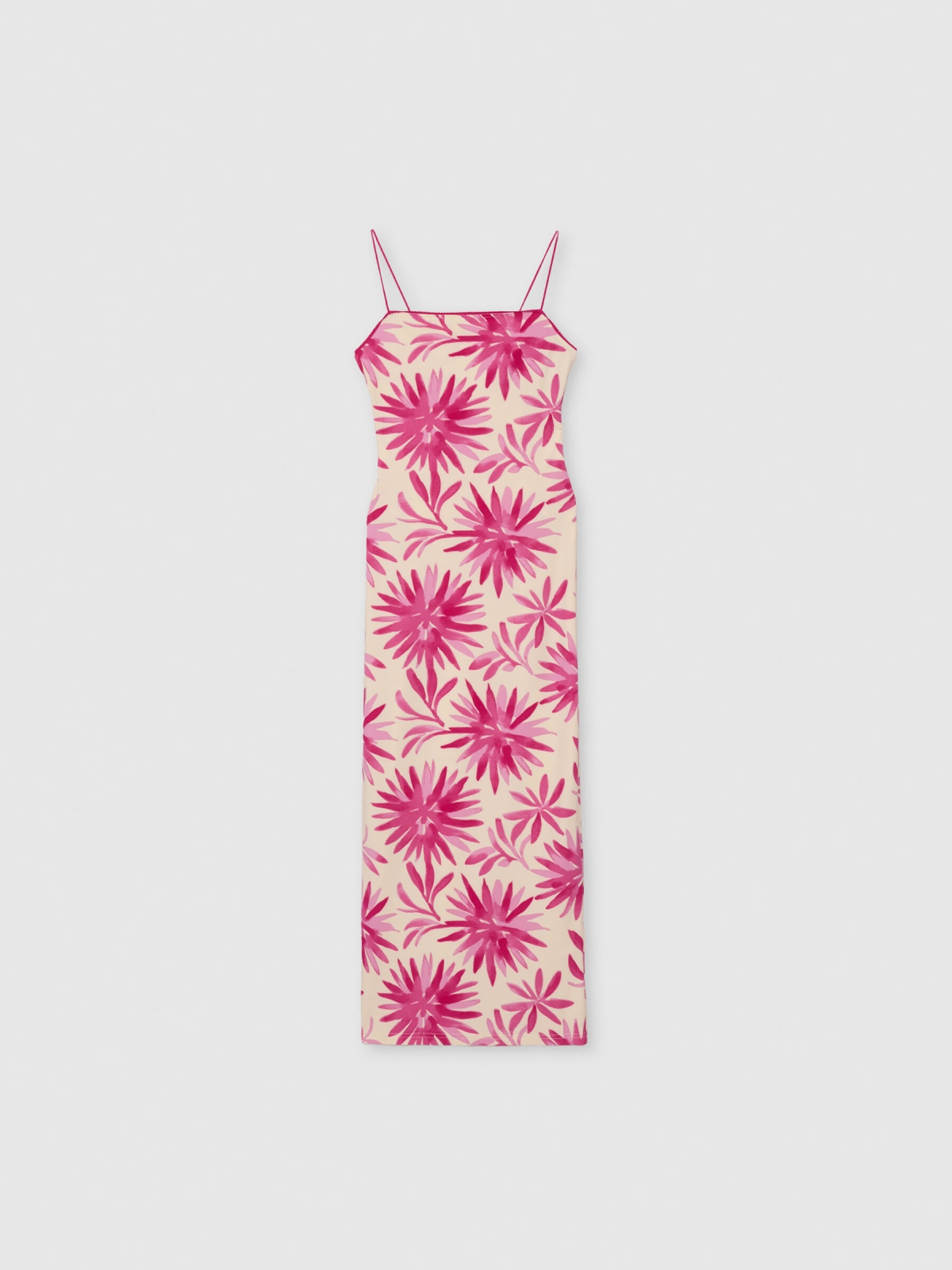  Vestido midi floral bege vista frontal