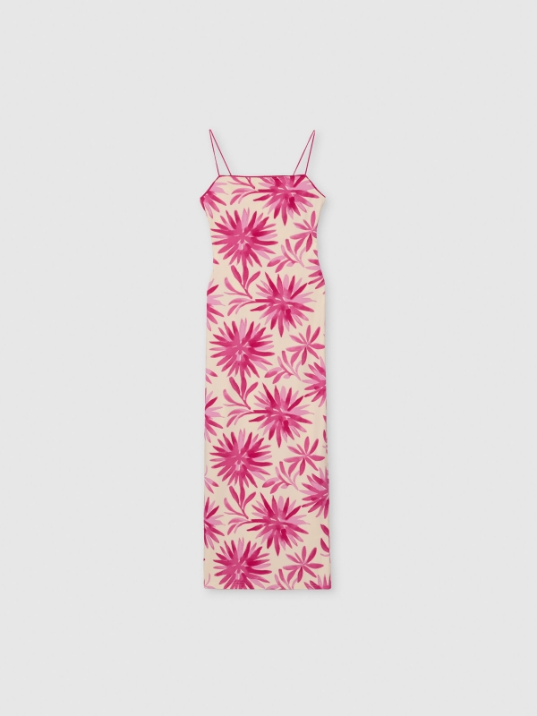  Vestido midi floral bege vista frontal