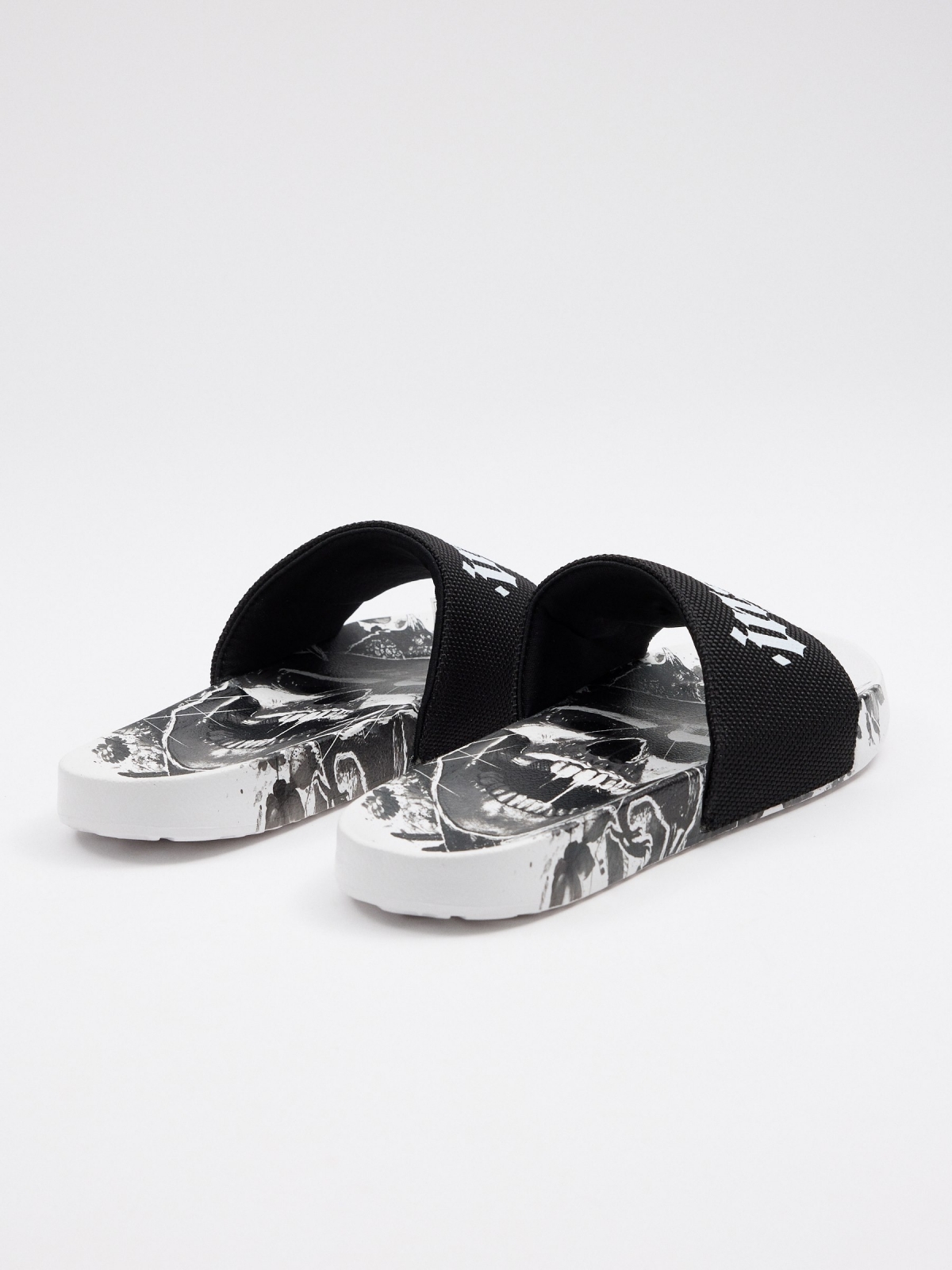 Black slide sandals black 45º back view