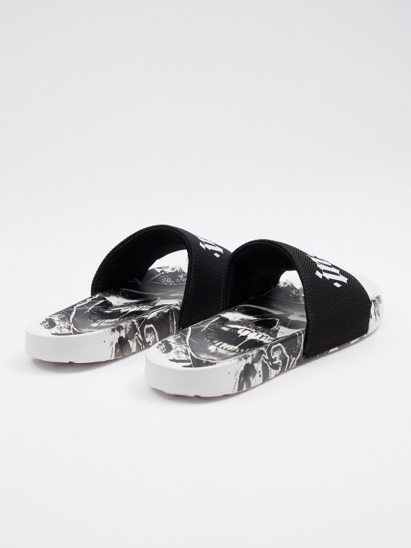 Black slide sandals black 45º back view