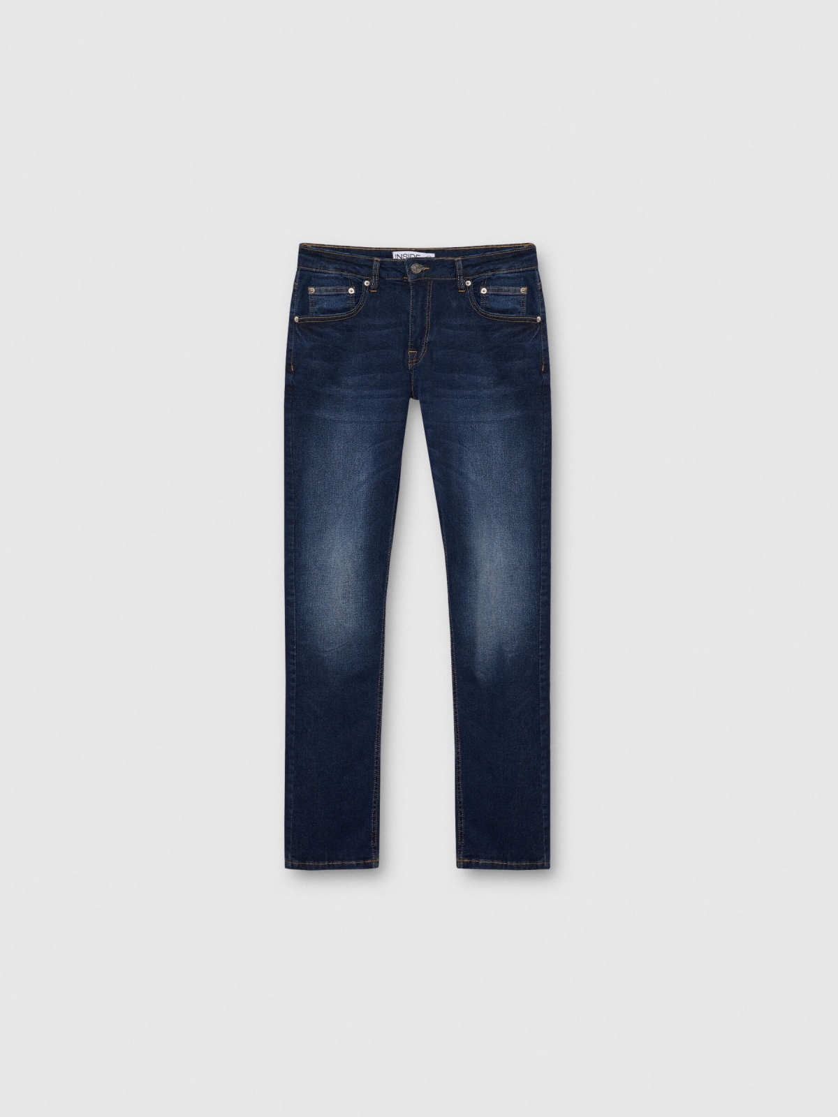  Dark blue slim jeans with stitching blue front view