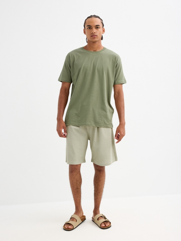 Plain sports Bermuda shorts greyish green middle front view