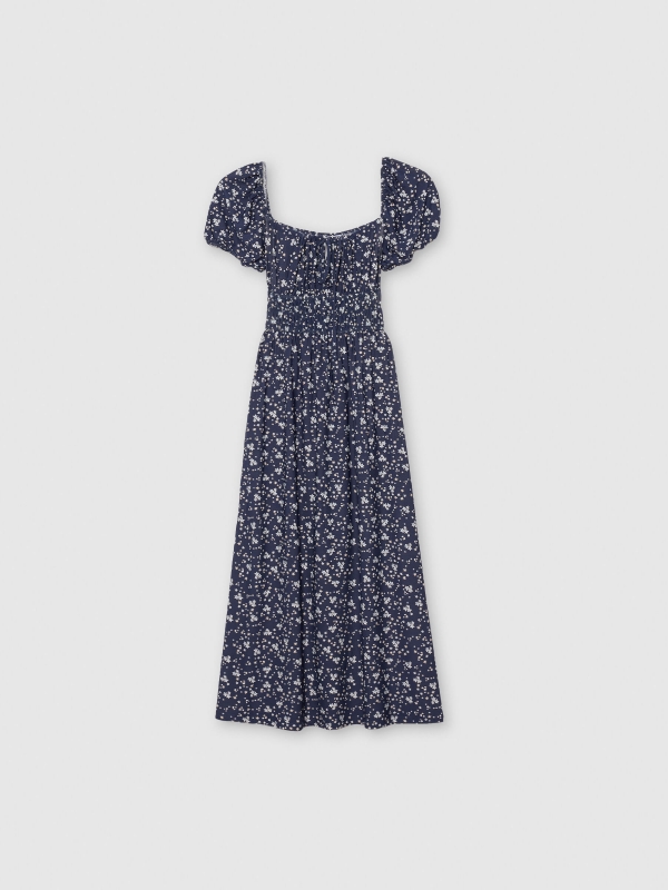  Vestido midi estampado floral azul marino vista frontal