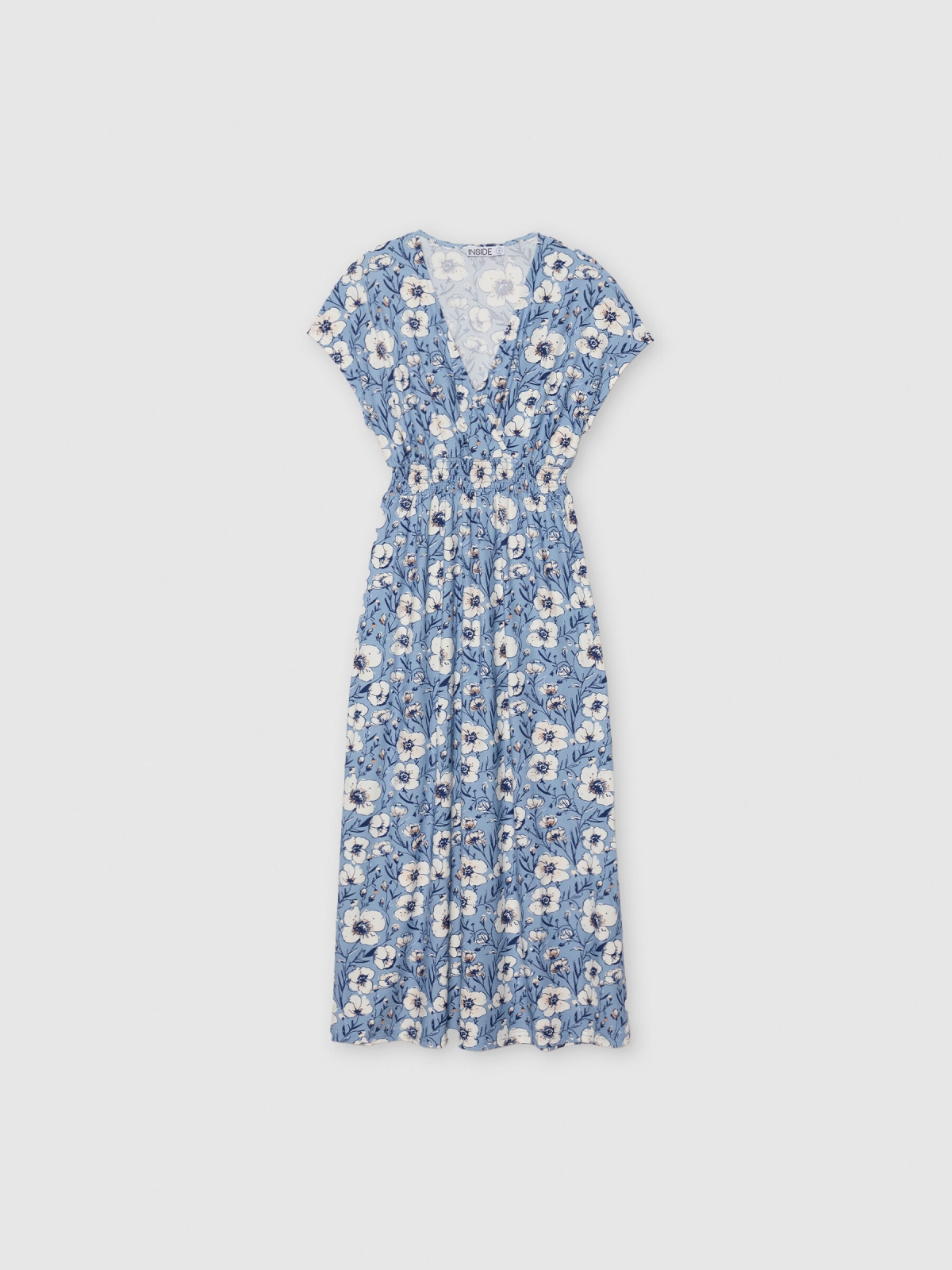  Vestido midi floral azul gris azulado vista frontal