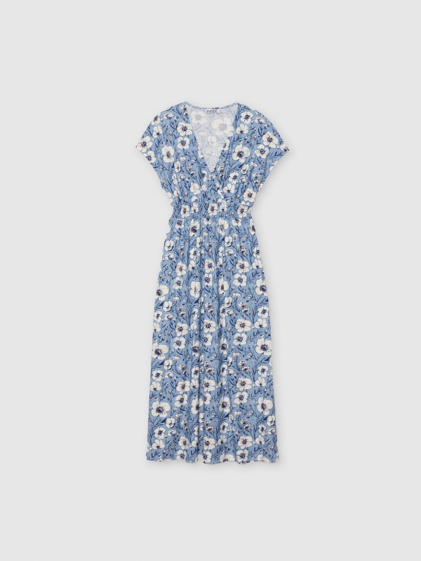  Vestido midi floral azul gris azulado vista frontal