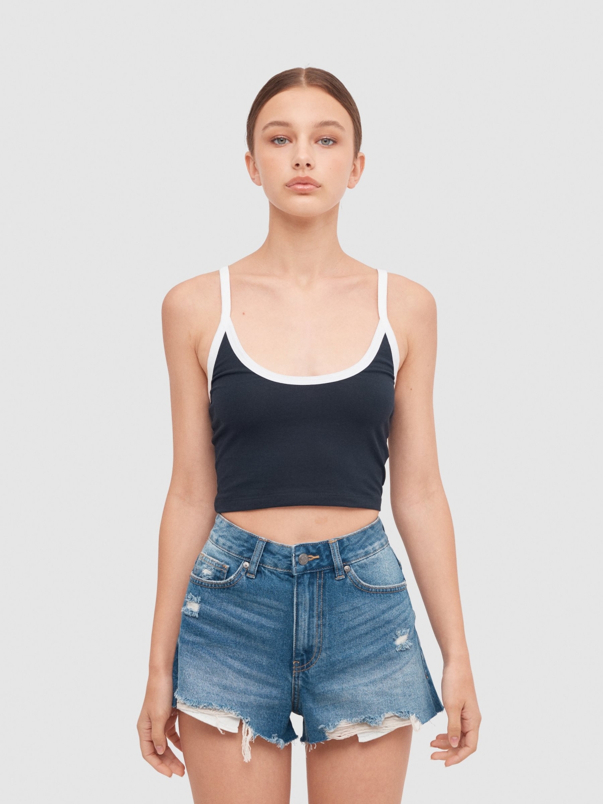 Cross-back tank top navy middle front view
